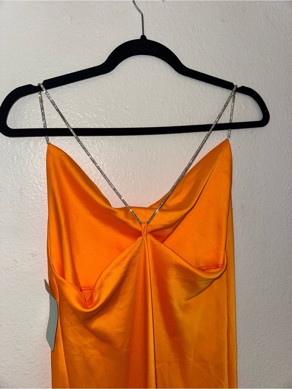 Satin Cowl Neck Slip Dress with Rhinestone Straps in Bright Orange NWT - Picture 4 of 7
